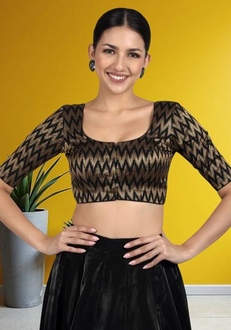 Black Printed Brocade Blouse