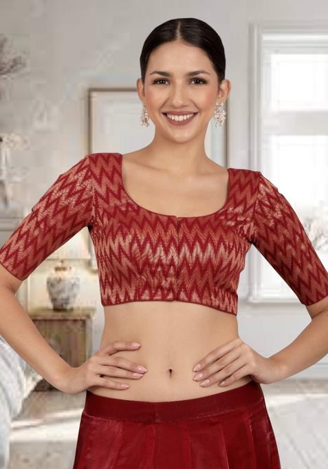 Maroon Printed Brocade Blouse
