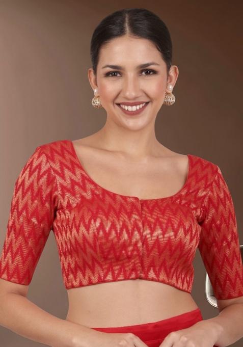 Red Printed Brocade Blouse