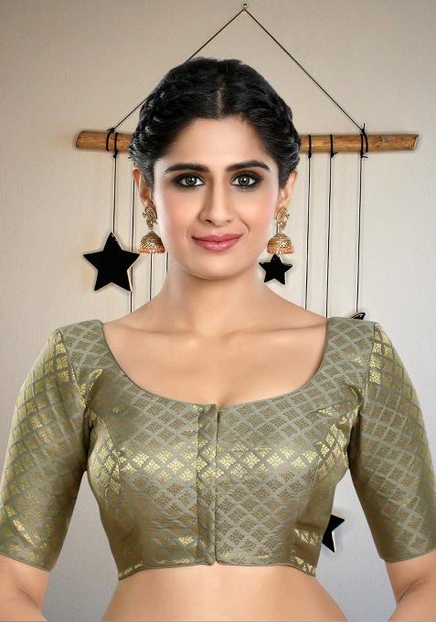 Grey Printed Brocade Blouse