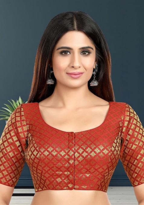 Maroon Printed Brocade Blouse
