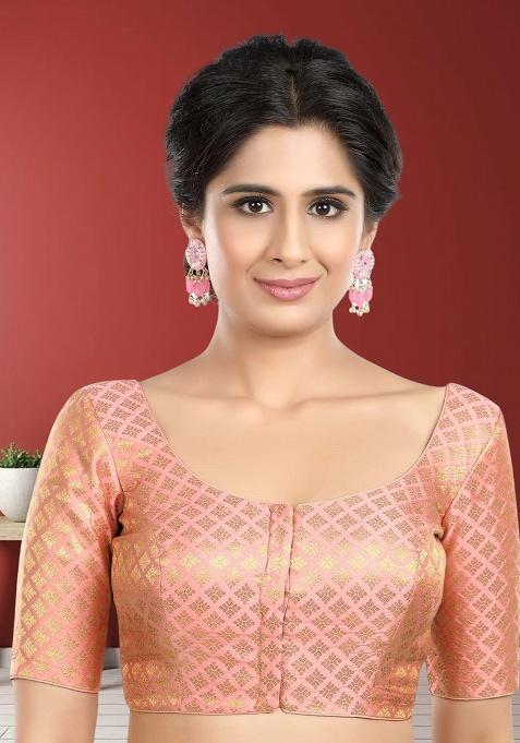 Peach Printed Brocade Blouse