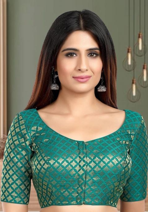 Rama Green Printed Brocade Blouse