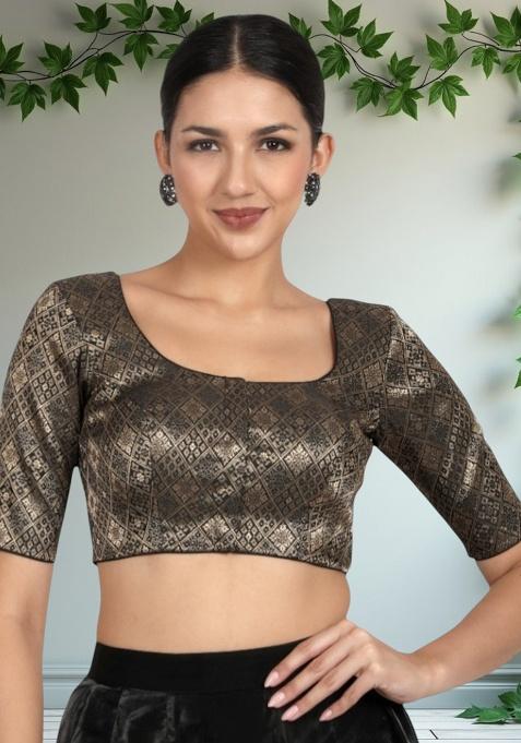 Black Printed Brocade Blouse