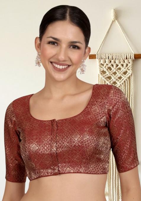 Maroon Printed Brocade Blouse