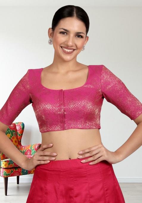 Rani Pink Printed Brocade Blouse