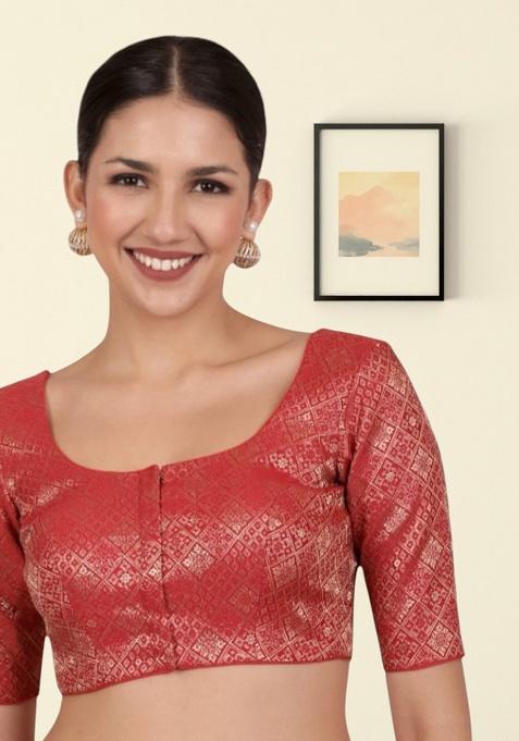 Red Printed Brocade Blouse