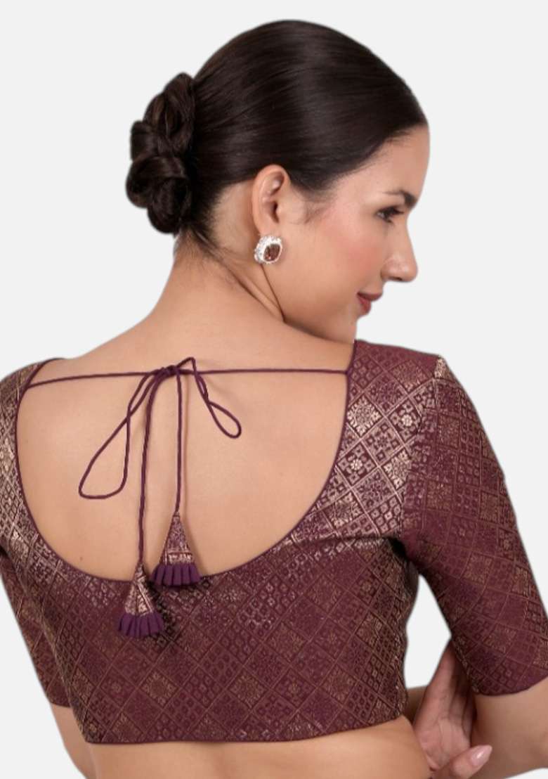 Wine Printed Brocade Blouse - Indya