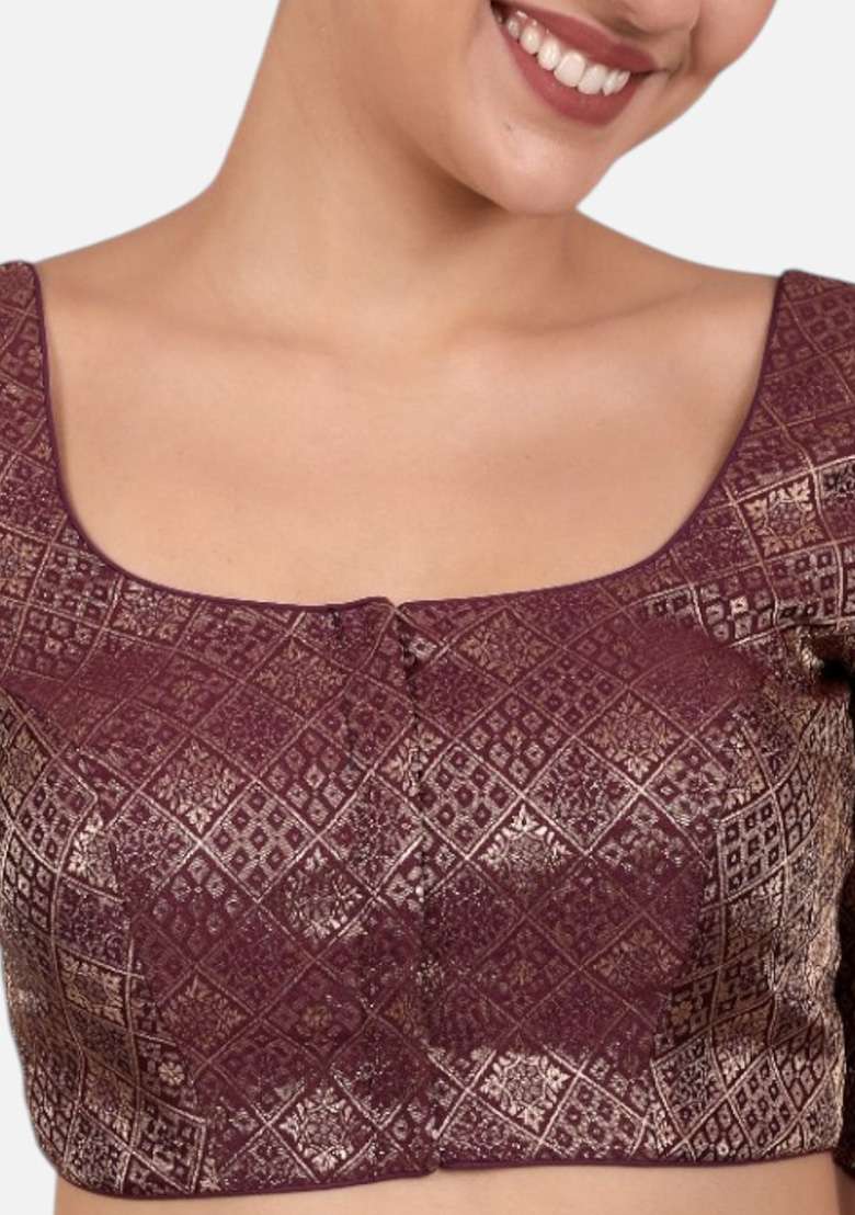 Wine Printed Brocade Blouse - Indya