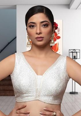 White Printed Brocade Blouse