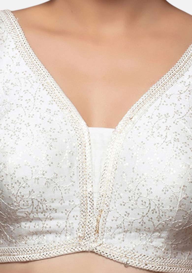 White Printed Brocade Blouse - Indya