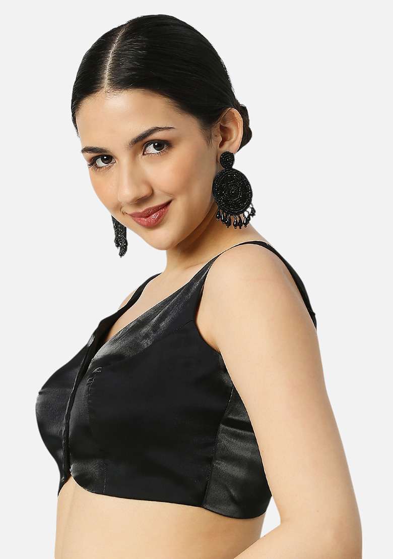 Black Plain Tissue Silk Blouse - Indya
