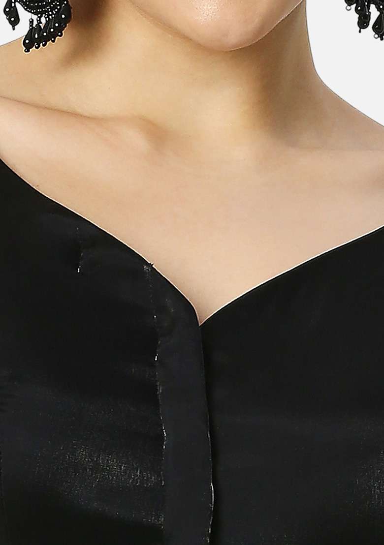Black Plain Tissue Silk Blouse - Indya