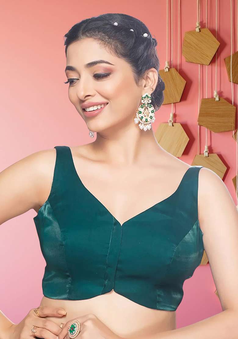 Green Plain Tissue Silk Blouse - Indya