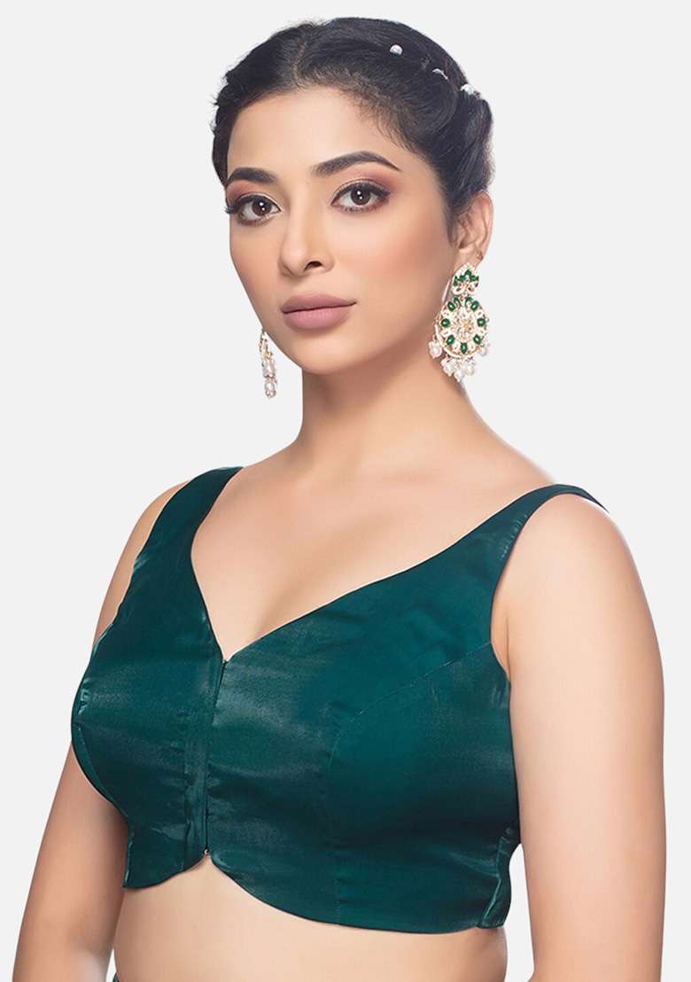 Green Plain Tissue Silk Blouse - Indya
