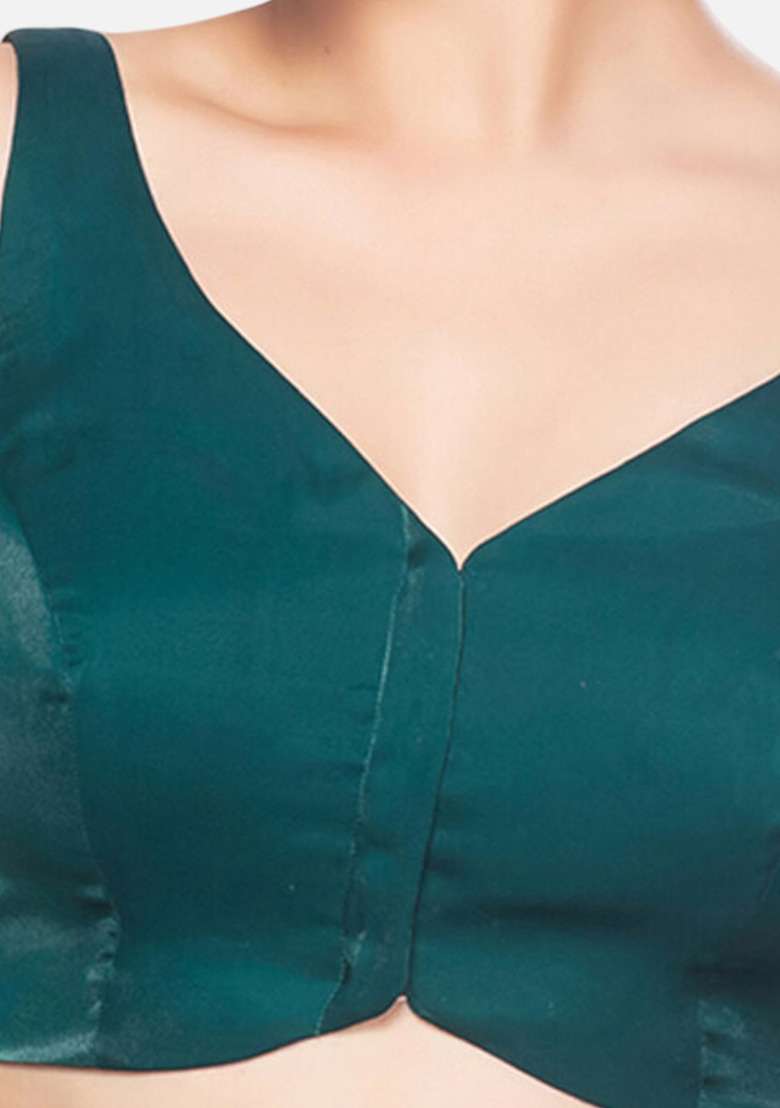 Green Plain Tissue Silk Blouse - Indya