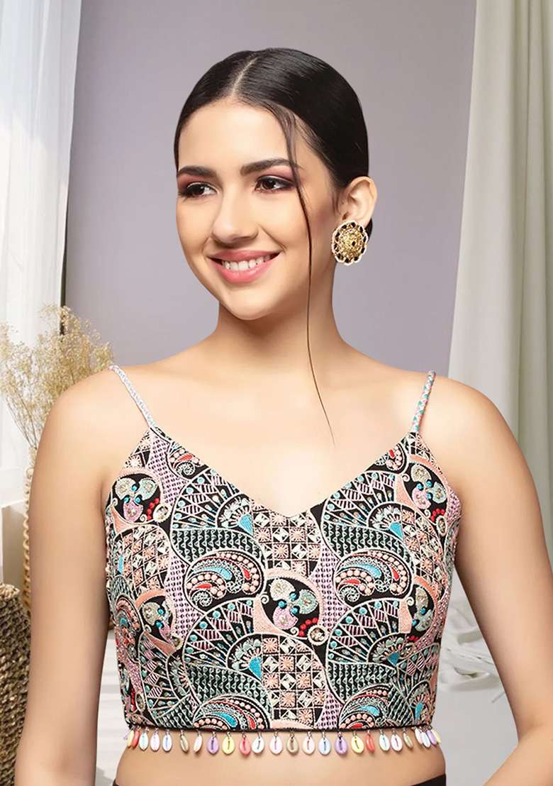 Multicolor Embroidery Cotton Blouse - Indya
