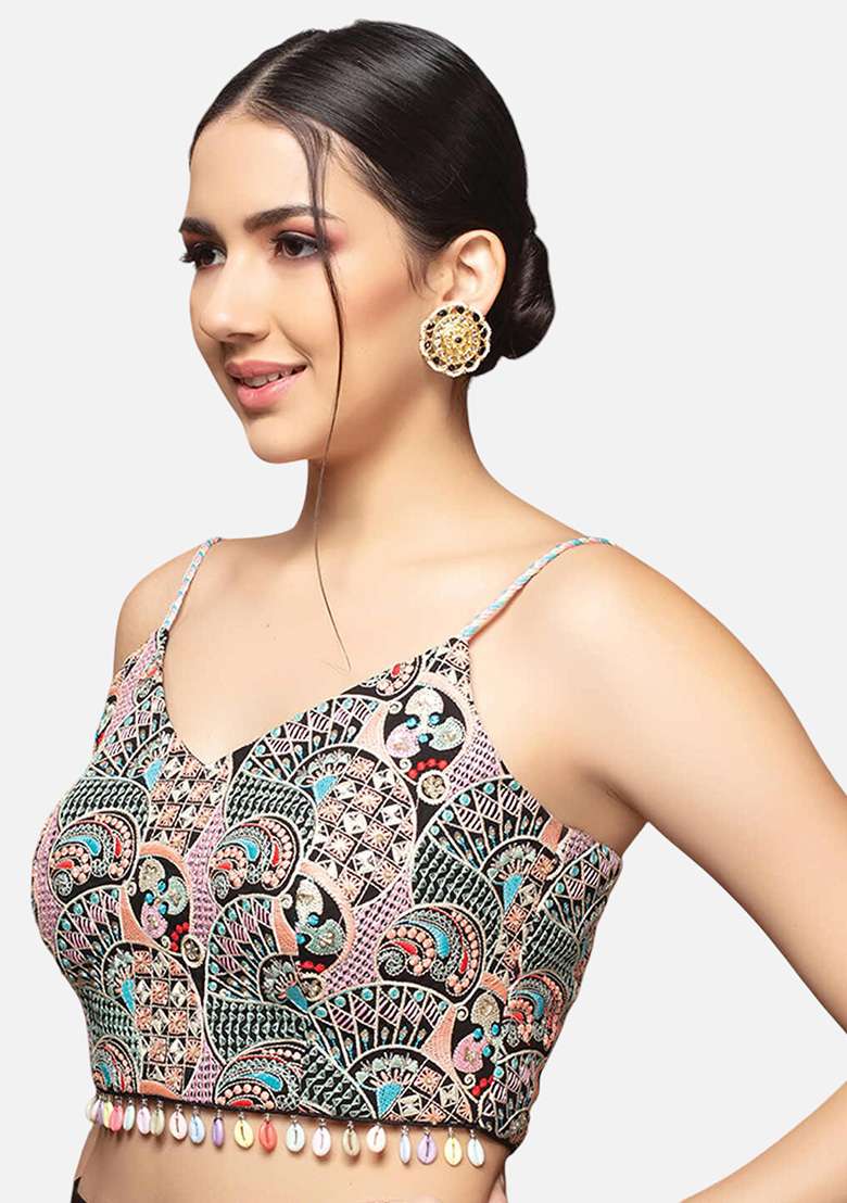 Multicolor Embroidery Cotton Blouse - Indya
