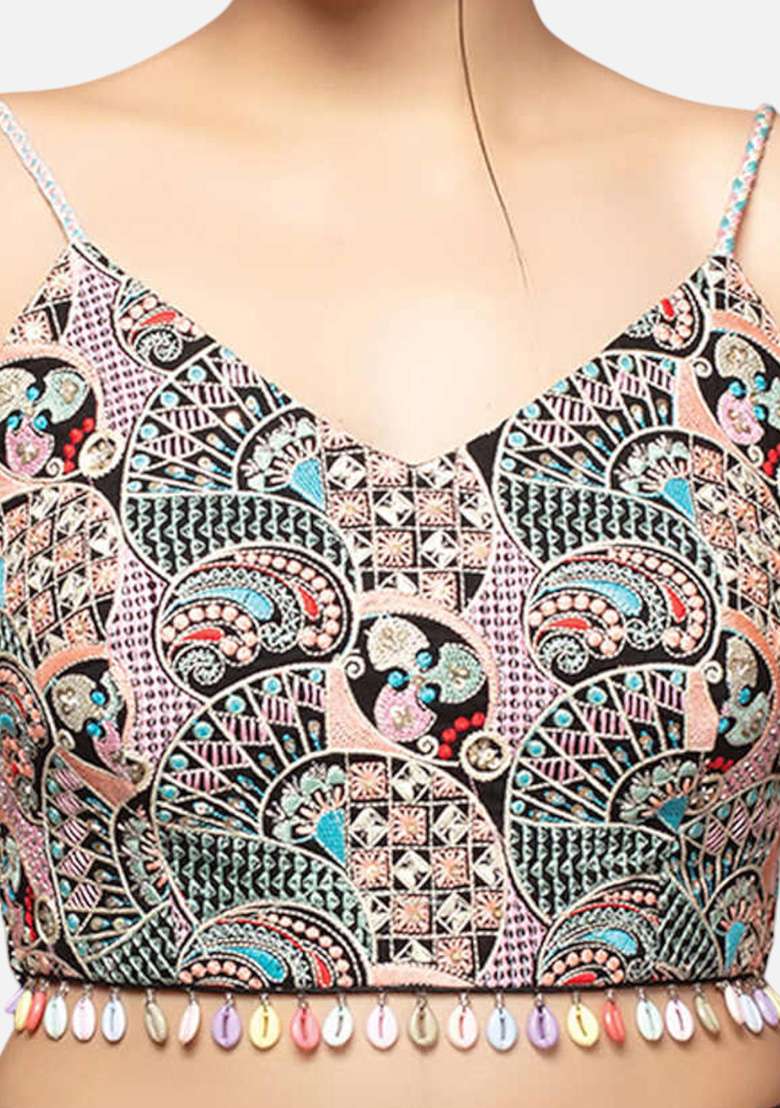 Multicolor Embroidery Cotton Blouse - Indya