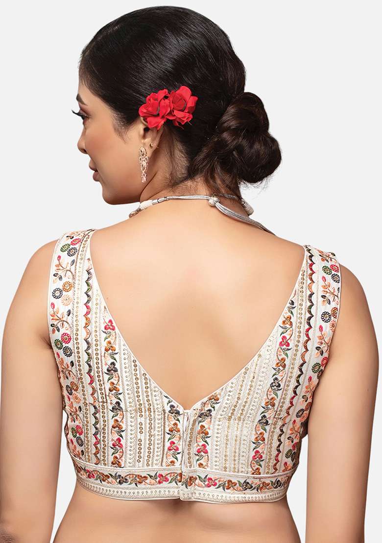 White Embroidery Silk Blouse - Indya