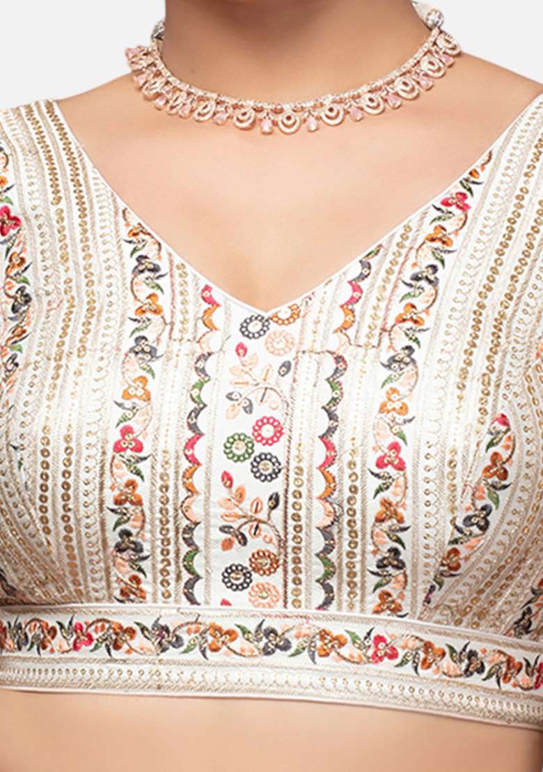 White Embroidery Silk Blouse - Indya