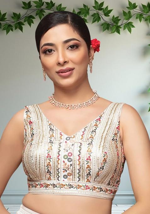 White Embroidery Silk Blouse