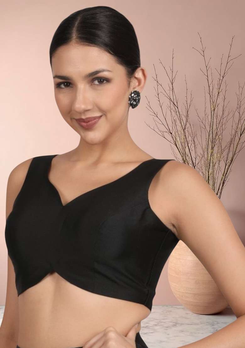 Black Plain Silk Blouse - Indya