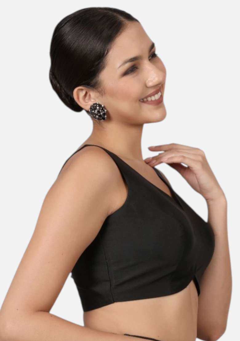 Black Plain Silk Blouse - Indya