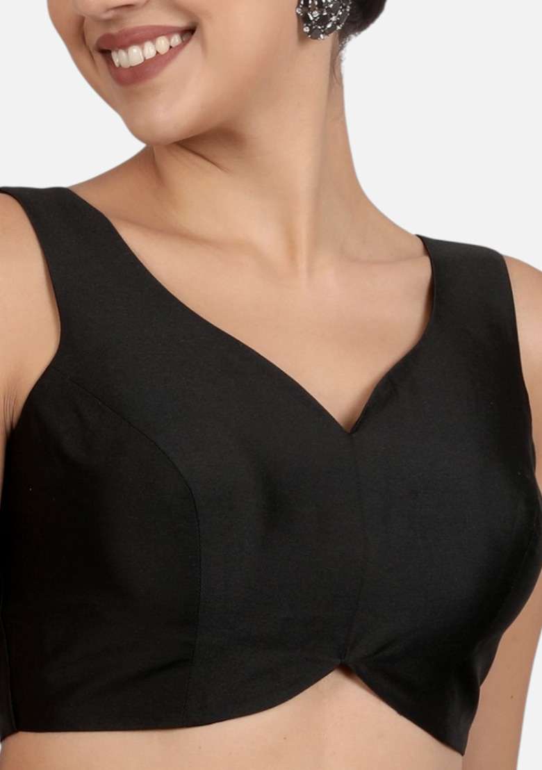 Black Plain Silk Blouse - Indya