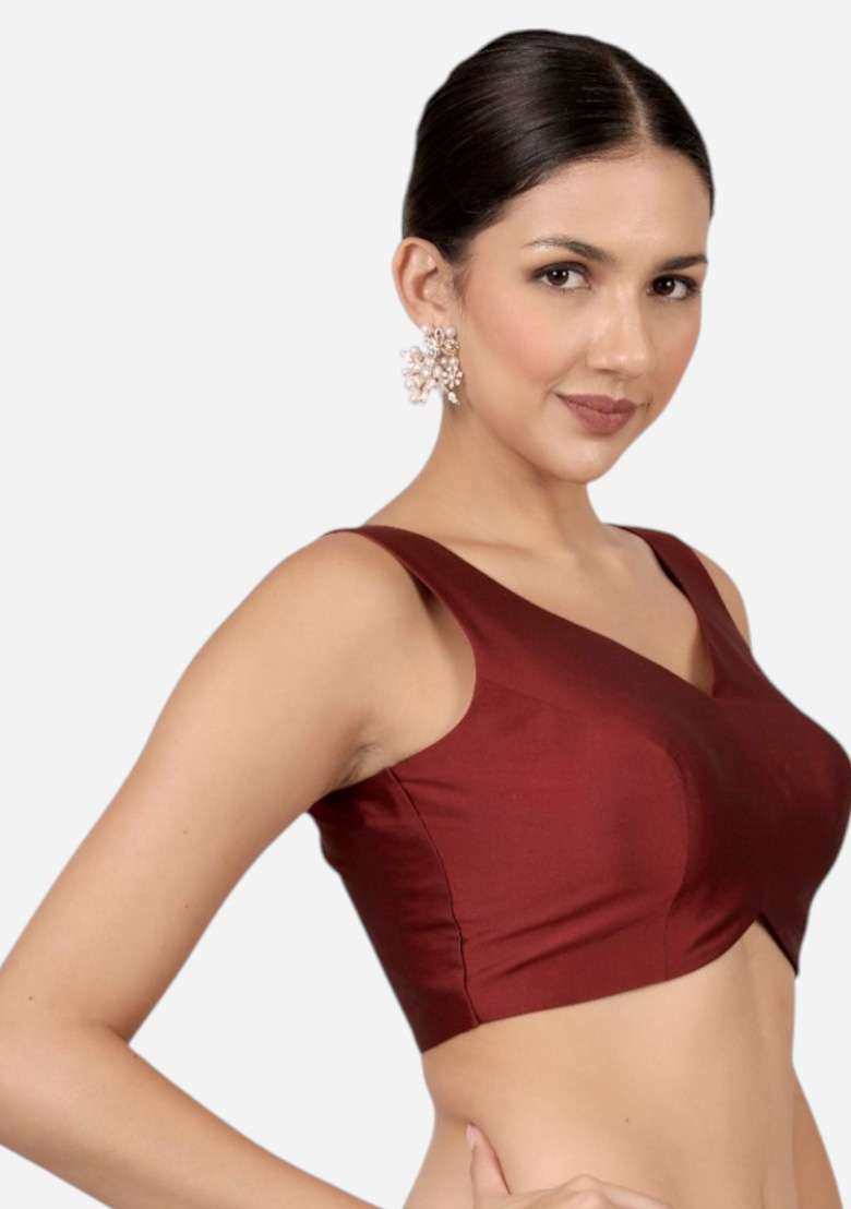 Maroon Plain Silk Blouse - Indya
