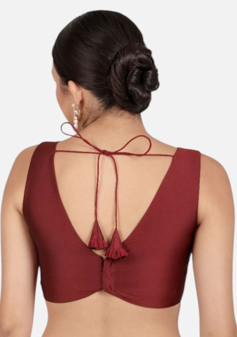 Maroon Plain Silk Blouse - Indya