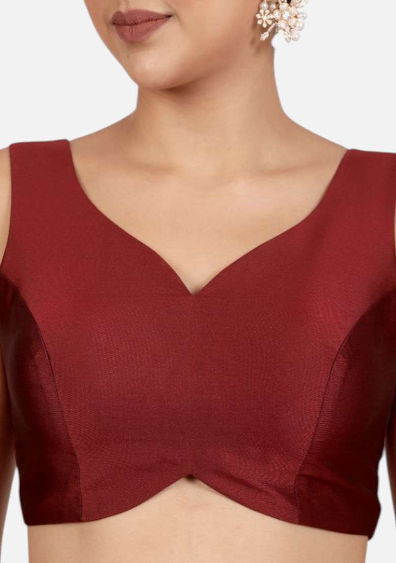 Maroon Plain Silk Blouse - Indya