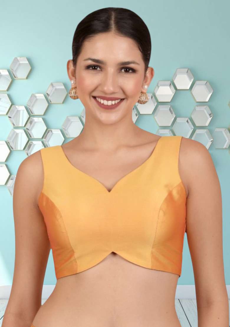 Mustard Plain Silk Blouse - Indya