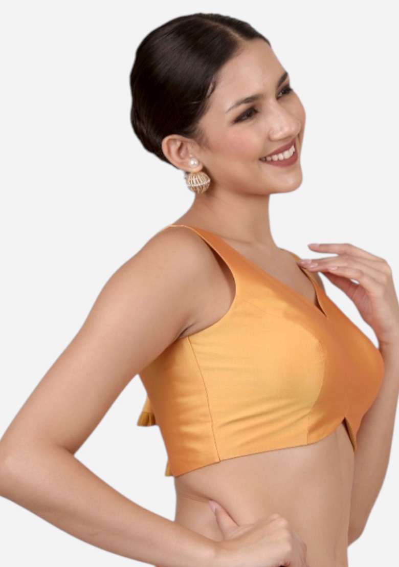 Mustard Plain Silk Blouse - Indya