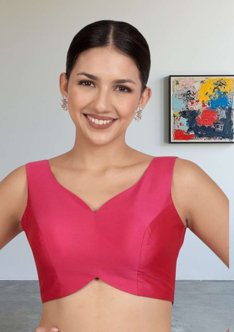 Rani Pink Plain Silk Blouse - Indya