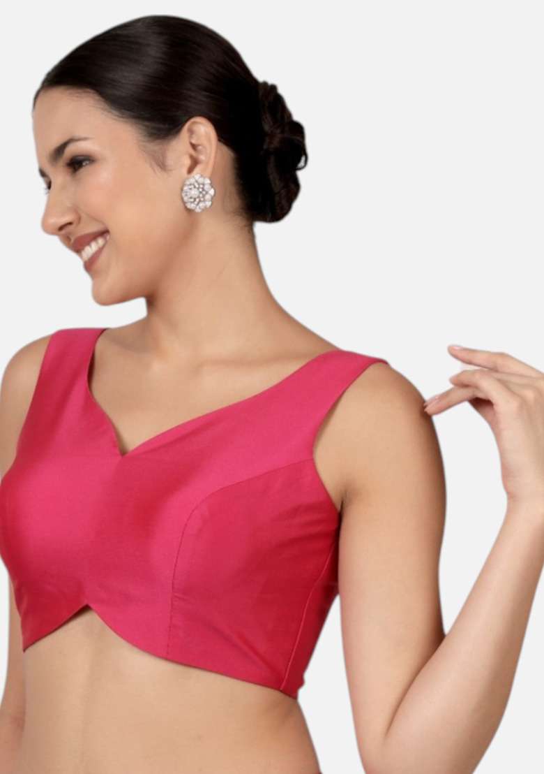 Rani Pink Plain Silk Blouse - Indya