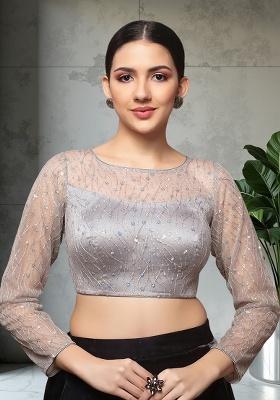 Grey Plain Silk Blouse