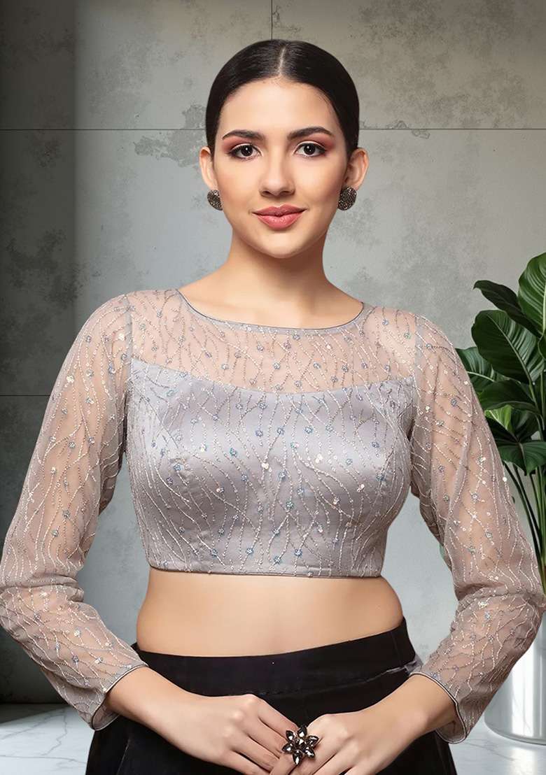 Grey Plain Silk Blouse - Indya