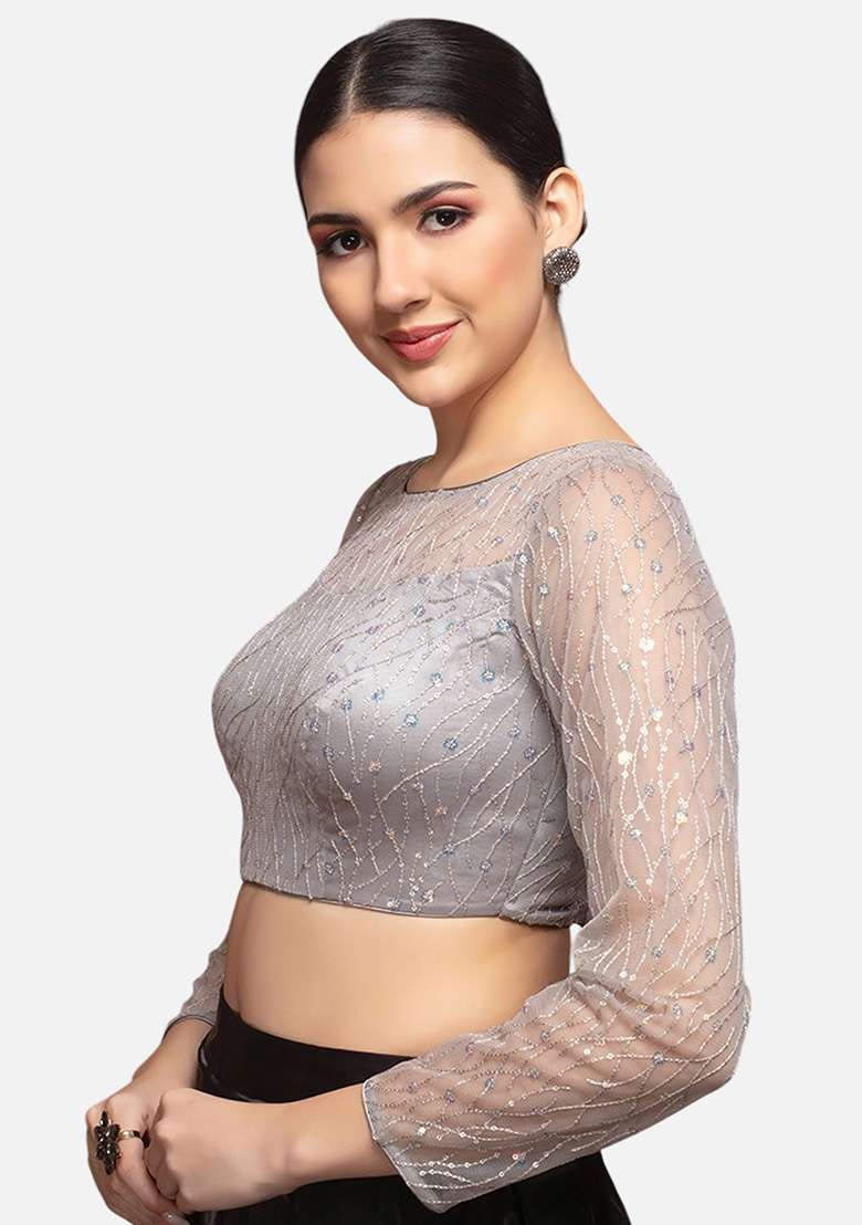 Grey Plain Silk Blouse - Indya