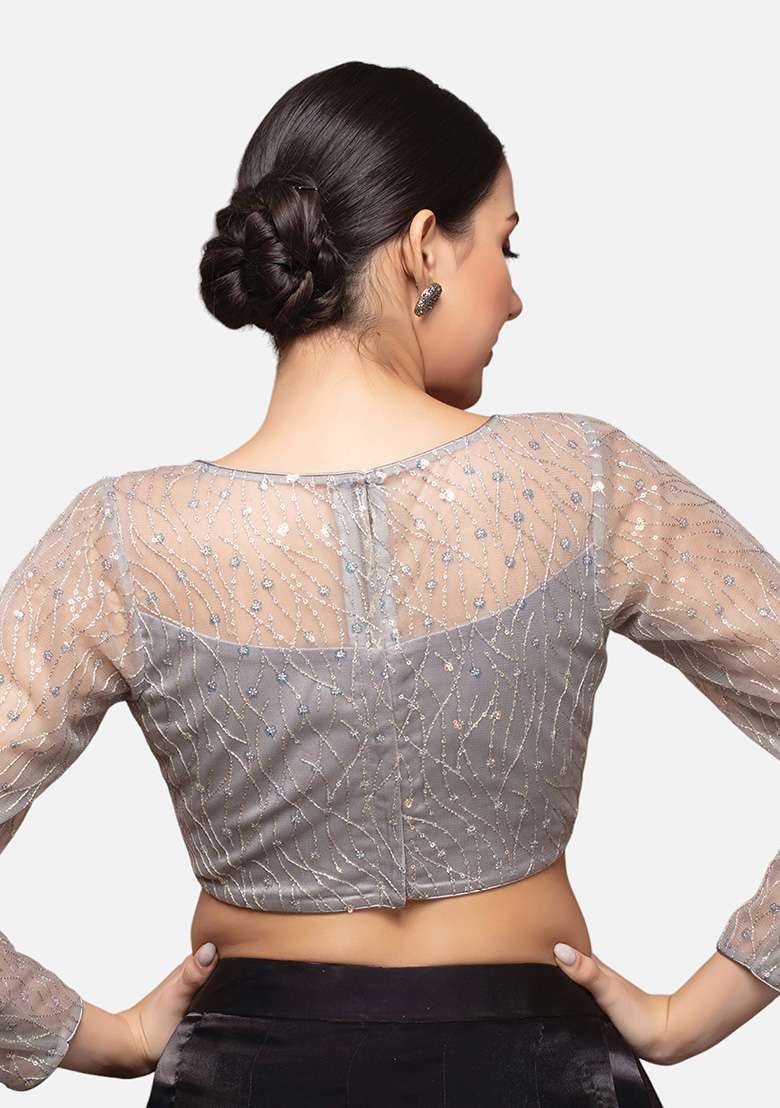 Grey Plain Silk Blouse - Indya