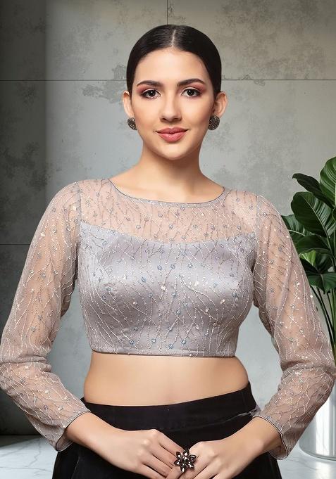 Grey Plain Silk Blouse