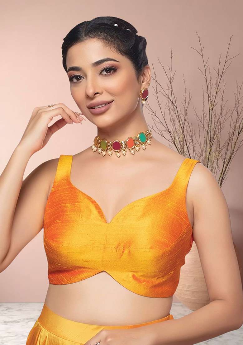 Mustard Plain Silk Blouse - Indya