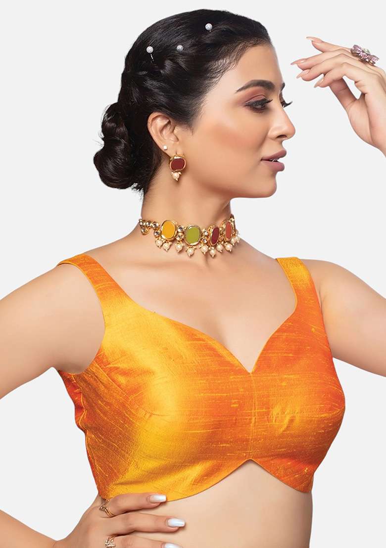 Mustard Plain Silk Blouse - Indya