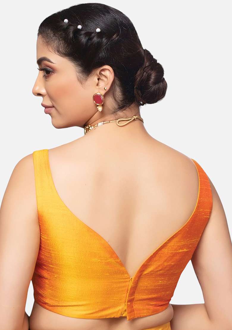Mustard Plain Silk Blouse - Indya