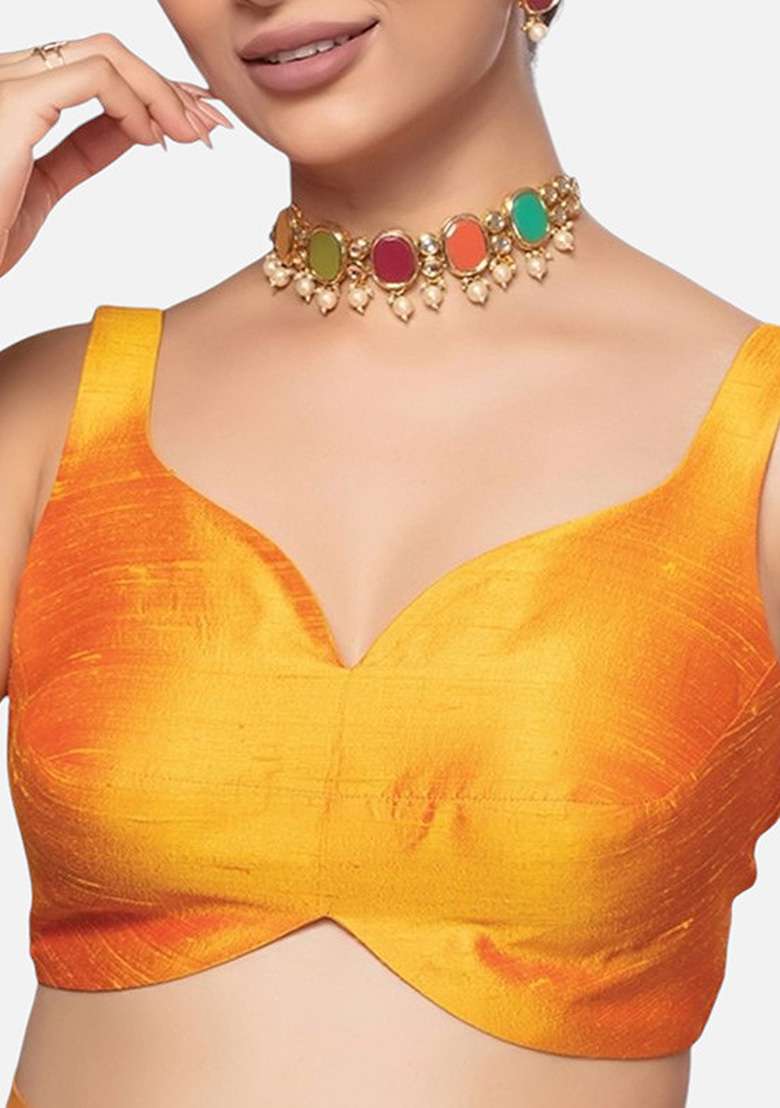 Mustard Plain Silk Blouse - Indya