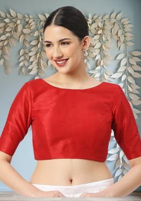 Red Plain Silk Blouse