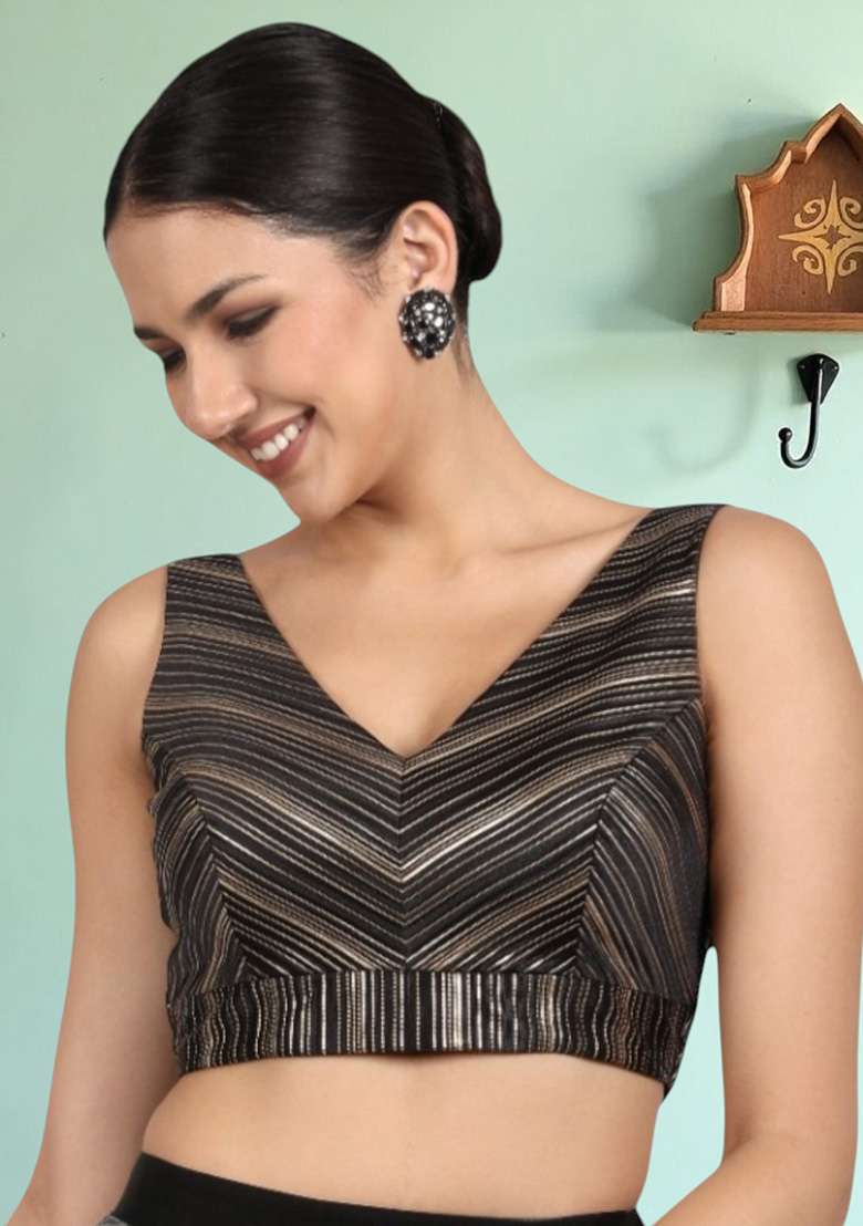 Black Gold Plain Silk Blouse - Indya