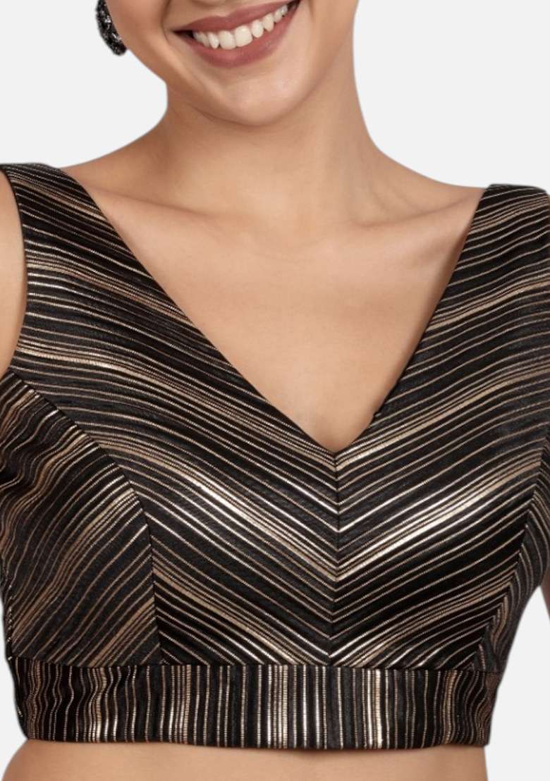 Black Gold Plain Silk Blouse - Indya