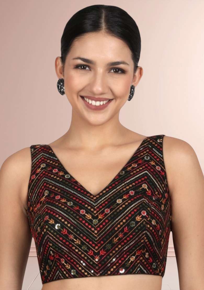 Multicolor Embroidery Silk Blouse - Indya