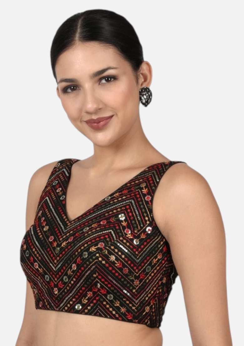 Multicolor Embroidery Silk Blouse - Indya